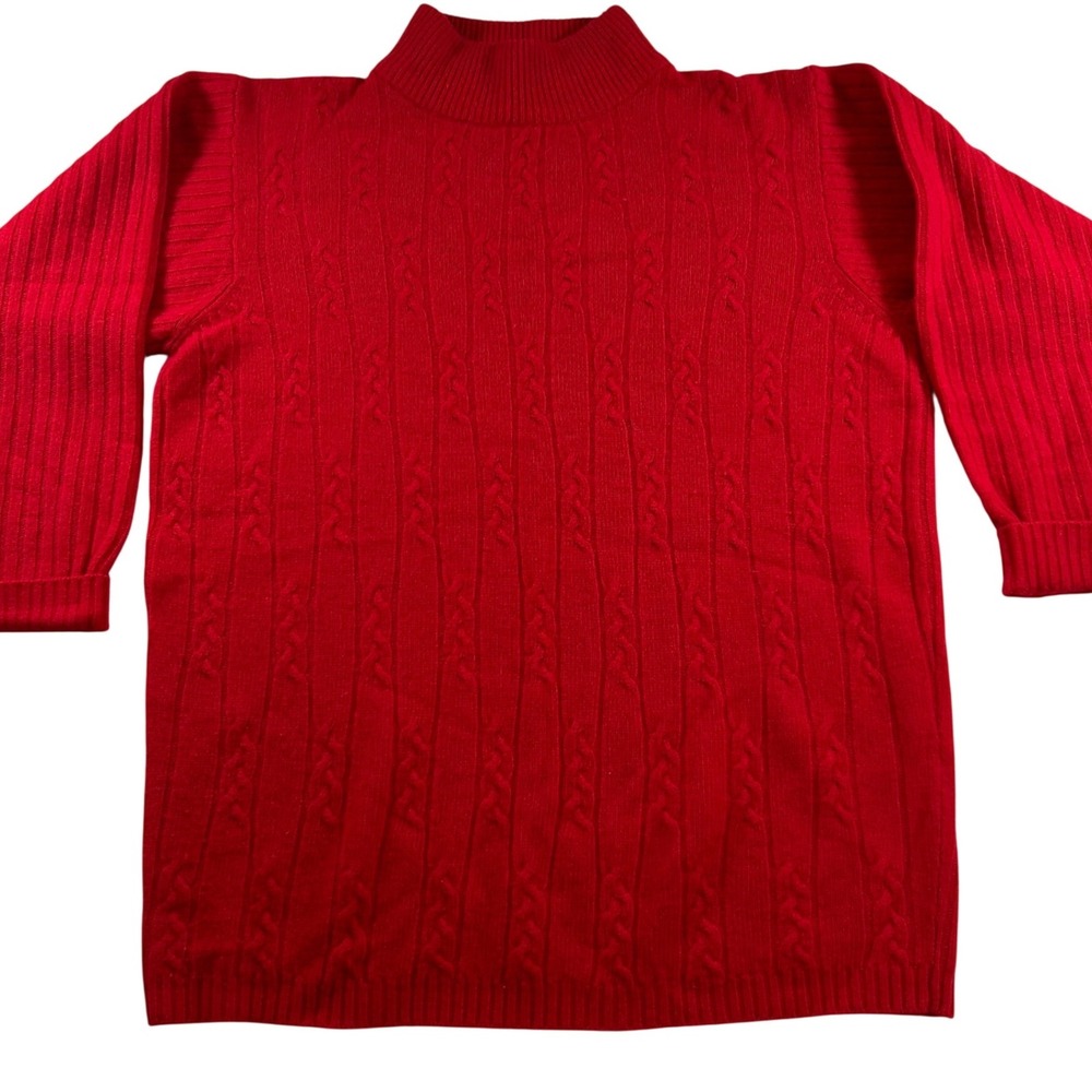 VTG Petite Sophisticate Red Lambswool Angora Cable Knit Mock Neck Sweater Small - Picture 1 of 5